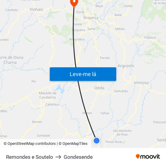 Remondes e Soutelo to Gondesende map