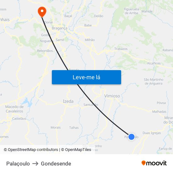Palaçoulo to Gondesende map