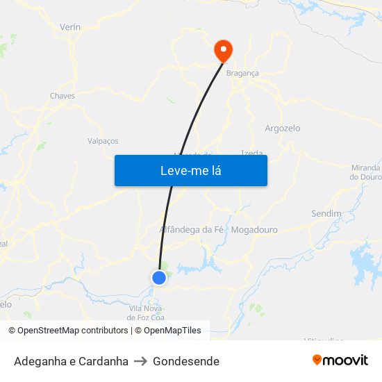 Adeganha e Cardanha to Gondesende map