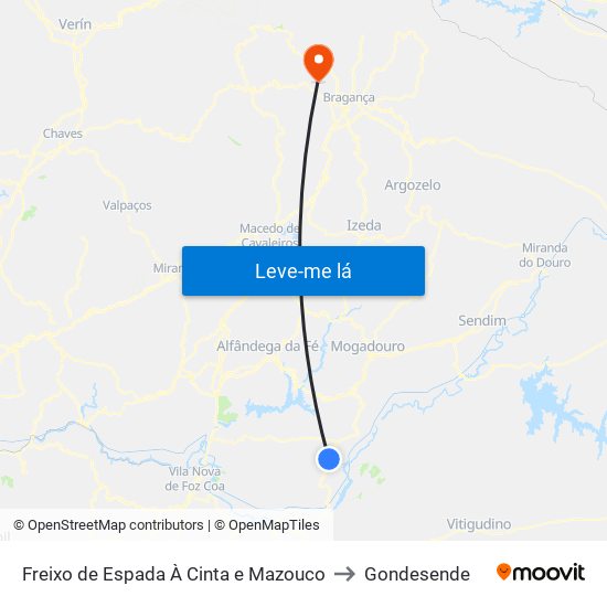 Freixo de Espada À Cinta e Mazouco to Gondesende map