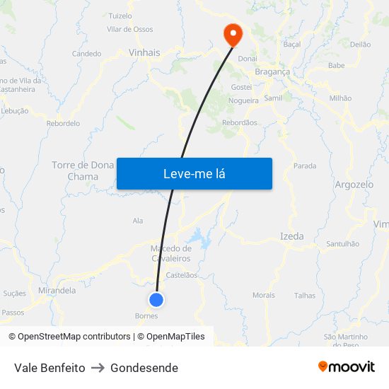 Vale Benfeito to Gondesende map
