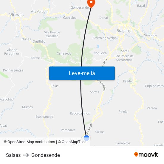 Salsas to Gondesende map