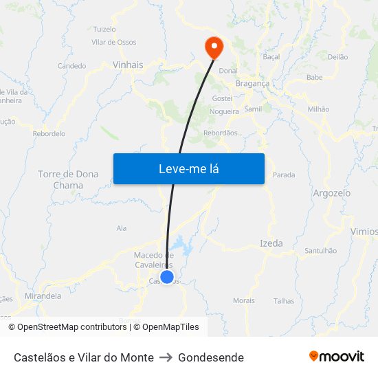 Castelãos e Vilar do Monte to Gondesende map