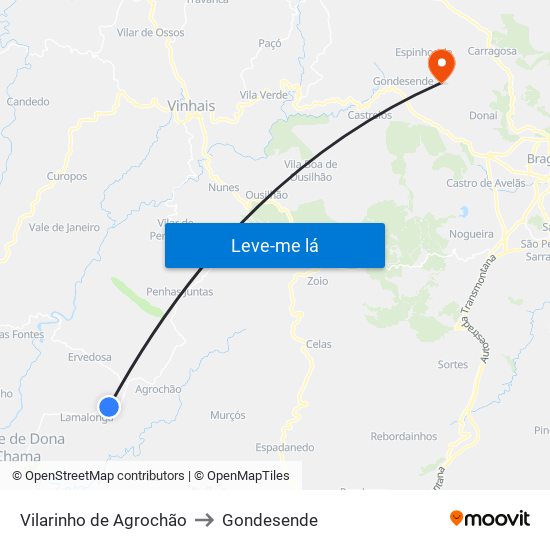 Vilarinho de Agrochão to Gondesende map