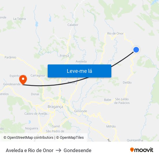 Aveleda e Rio de Onor to Gondesende map