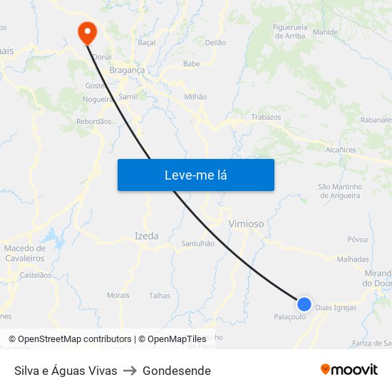 Silva e Águas Vivas to Gondesende map