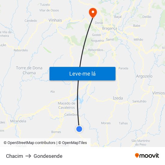 Chacim to Gondesende map