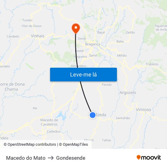 Macedo do Mato to Gondesende map