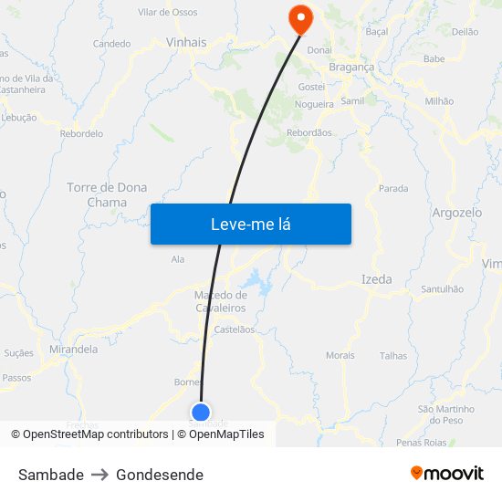 Sambade to Gondesende map