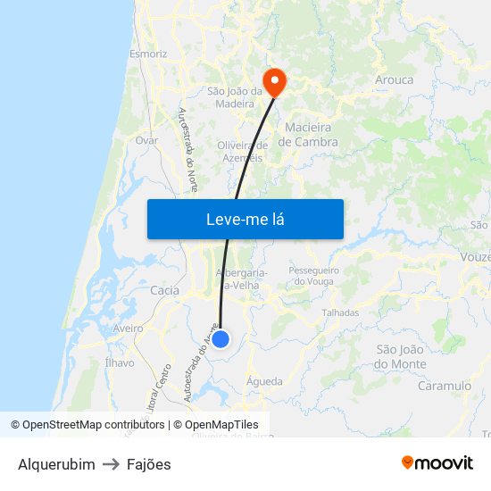Alquerubim to Fajões map
