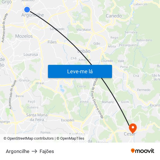 Argoncilhe to Fajões map