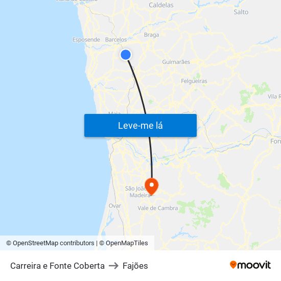 Carreira e Fonte Coberta to Fajões map