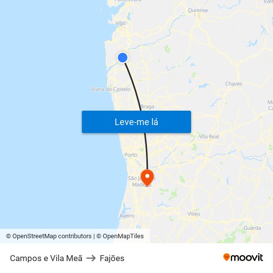 Campos e Vila Meã to Fajões map