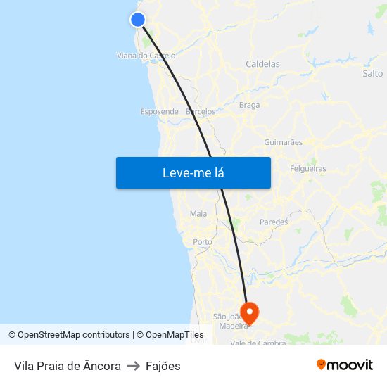 Vila Praia de Âncora to Fajões map