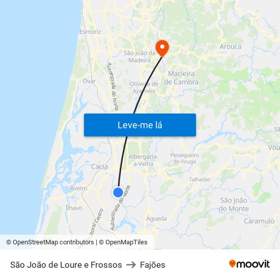 São João de Loure e Frossos to Fajões map