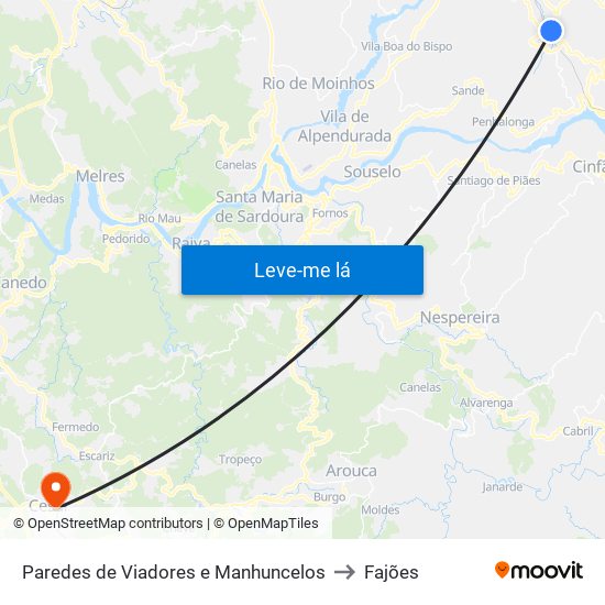 Paredes de Viadores e Manhuncelos to Fajões map