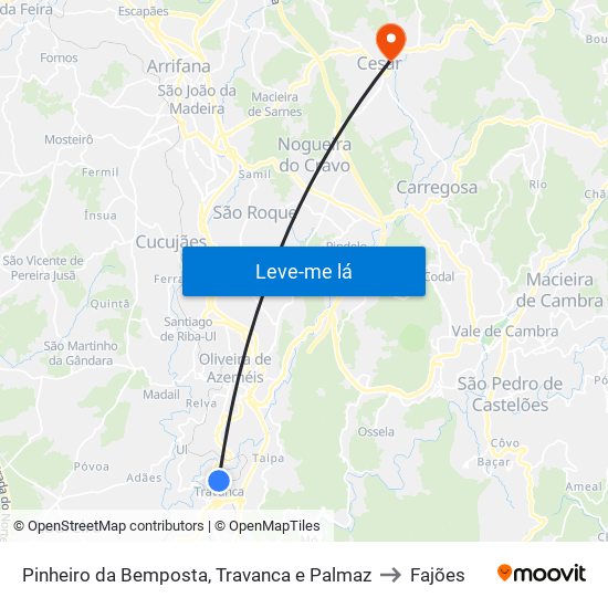 Pinheiro da Bemposta, Travanca e Palmaz to Fajões map