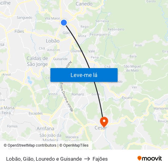 Lobão, Gião, Louredo e Guisande to Fajões map