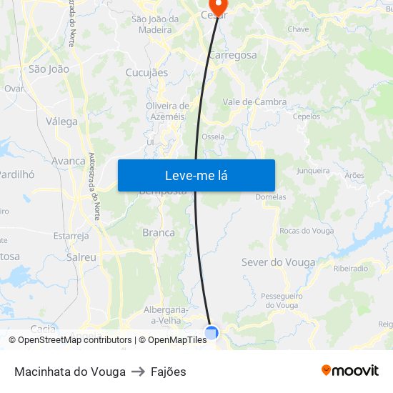 Macinhata do Vouga to Fajões map