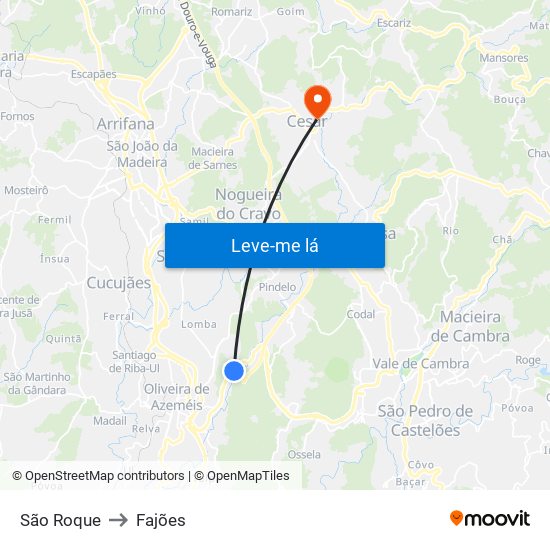 São Roque to Fajões map