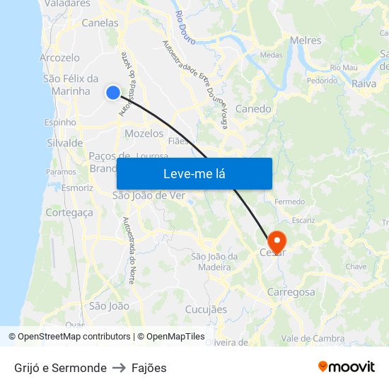 Grijó e Sermonde to Fajões map