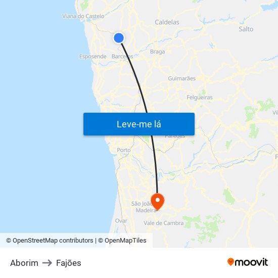 Aborim to Fajões map