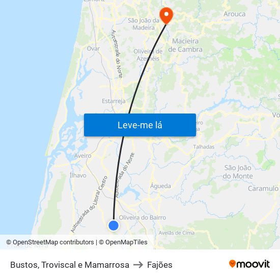 Bustos, Troviscal e Mamarrosa to Fajões map