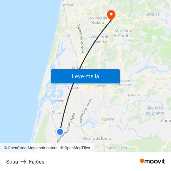 Sosa to Fajões map