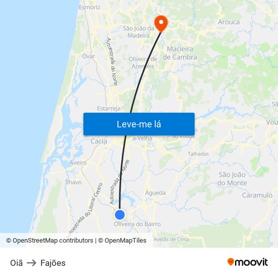 Oiã to Fajões map