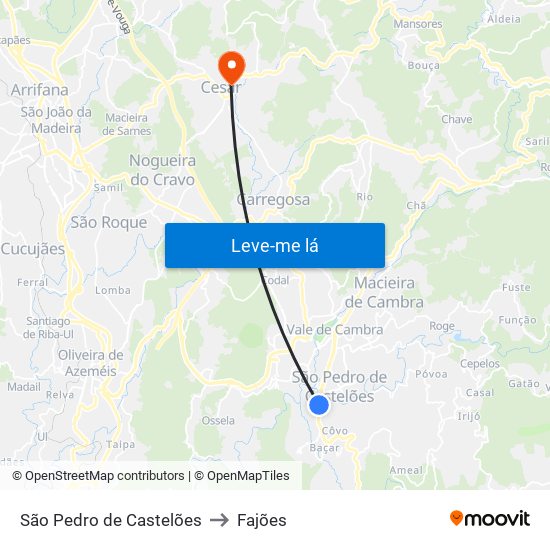 São Pedro de Castelões to Fajões map