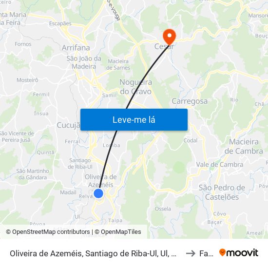 Oliveira de Azeméis, Santiago de Riba-Ul, Ul, Macinhata da Seixa e Madail to Fajões map