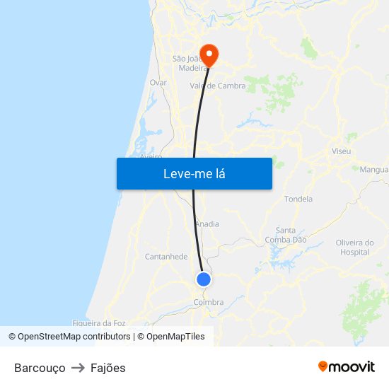 Barcouço to Fajões map