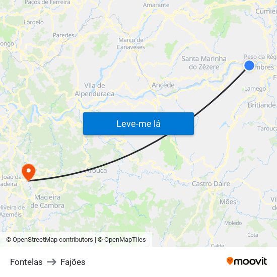 Fontelas to Fajões map