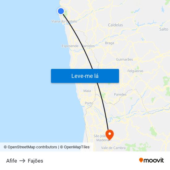 Afife to Fajões map