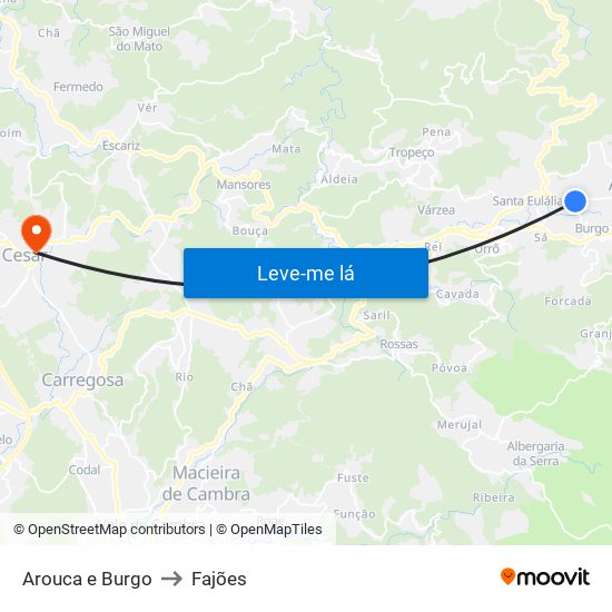 Arouca e Burgo to Fajões map