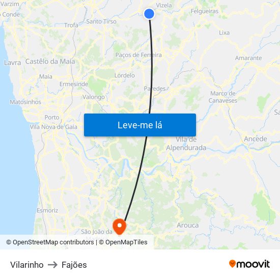 Vilarinho to Fajões map