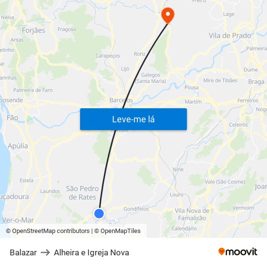 Balazar to Alheira e Igreja Nova map