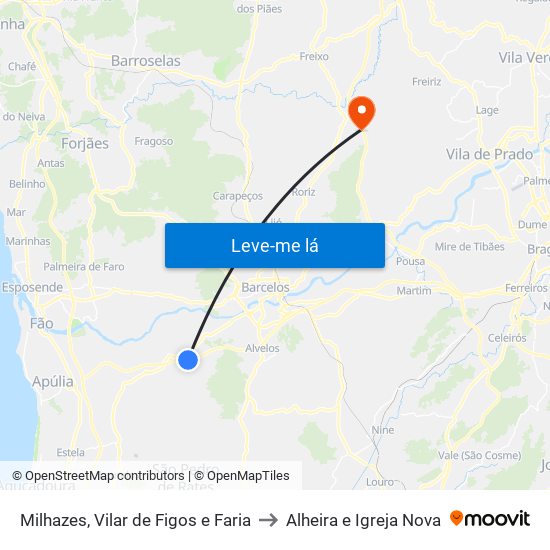 Milhazes, Vilar de Figos e Faria to Alheira e Igreja Nova map