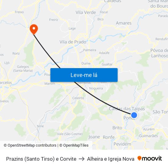 Prazins (Santo Tirso) e Corvite to Alheira e Igreja Nova map