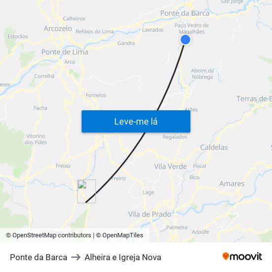 Ponte da Barca to Alheira e Igreja Nova map