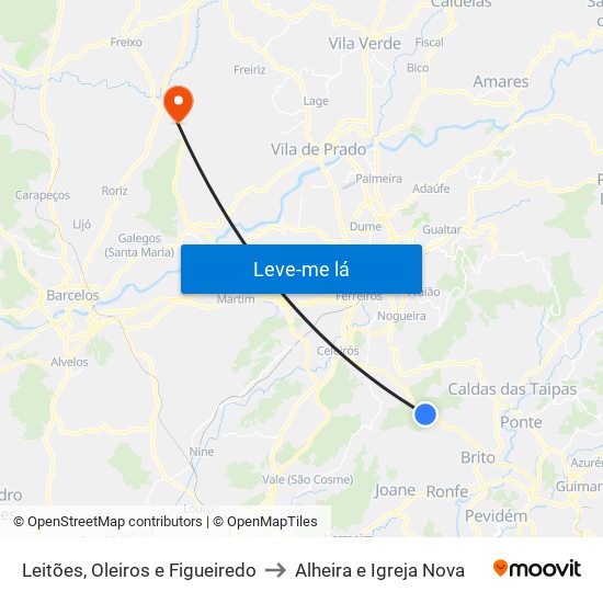 Leitões, Oleiros e Figueiredo to Alheira e Igreja Nova map