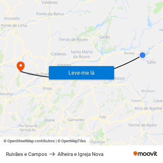 Ruivães e Campos to Alheira e Igreja Nova map
