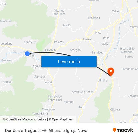 Durrães e Tregosa to Alheira e Igreja Nova map