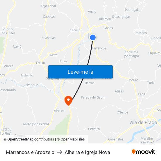 Marrancos e Arcozelo to Alheira e Igreja Nova map