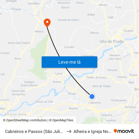 Cabreiros e Passos (São Julião) to Alheira e Igreja Nova map