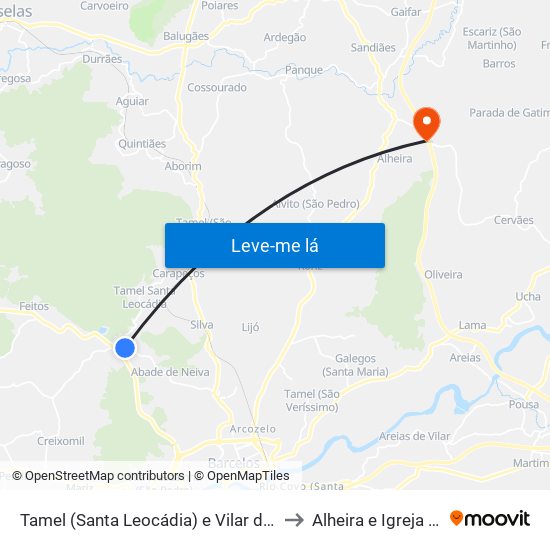 Tamel (Santa Leocádia) e Vilar do Monte to Alheira e Igreja Nova map