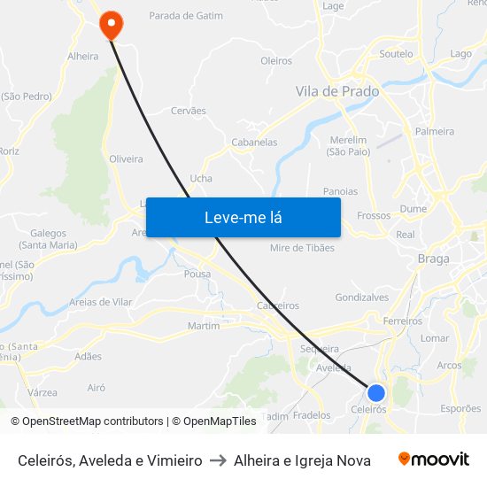 Celeirós, Aveleda e Vimieiro to Alheira e Igreja Nova map