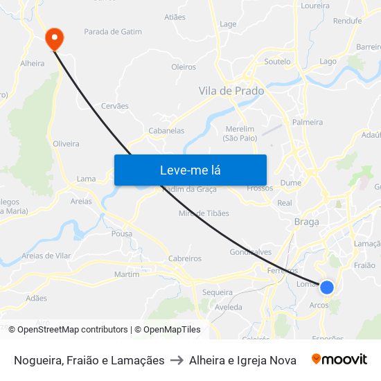 Nogueira, Fraião e Lamaçães to Alheira e Igreja Nova map