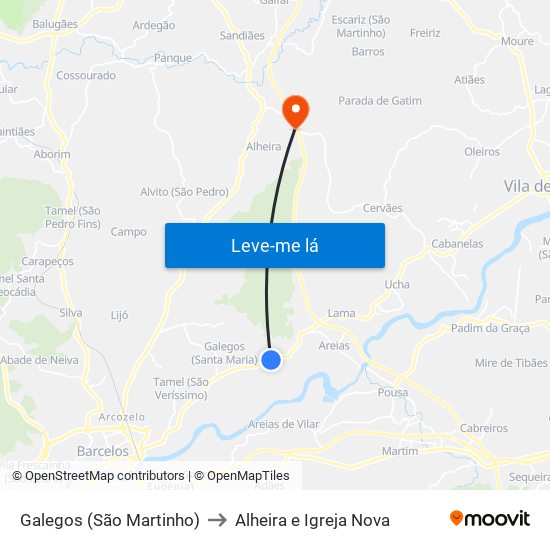Galegos (São Martinho) to Alheira e Igreja Nova map