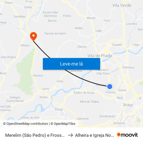 Merelim (São Pedro) e Frossos to Alheira e Igreja Nova map